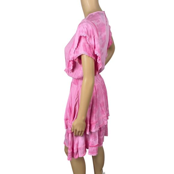 Pastel Pink Crochet Lace Tiered Ruffle Flutter Sleeve Dress SZ XS - Picture 6 of 10